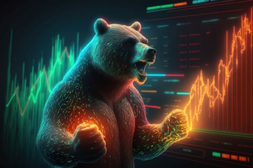 bear-bearish-in-stock-market-and-crypto-currency. Bear reading negative information related to online following of a stock chart. Bearish definition
